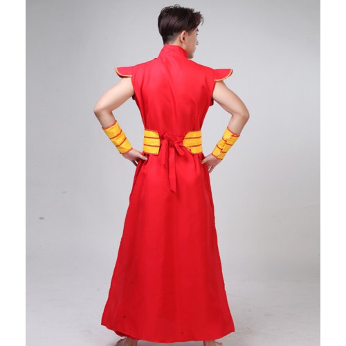 Men's chinese folk dragon lion dance costumes male china style red colored stage performance drummer dance clothes dresses
